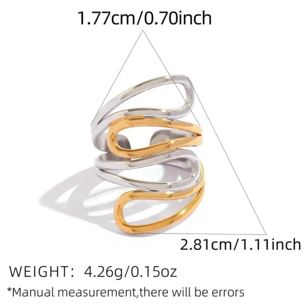 Wholesale Geometric 304 Stainless Steel Adjustable Ring With 18K Gold Plated PVD Coating, Waterproof Non Tarnish