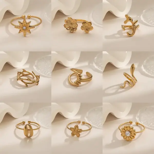 Wholesale Vintage Stainless Steel Ring With Zircon Flower Design 18K Vacuum Plated Non-Fading Eight-Pointed Star Ring Elegant Versatile Luxury Simple
