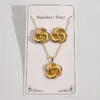 Wholesale Irregular 304 Stainless Steel Water Plated Gold Rhombus Spiral Waterdrop Necklace Earring Set Elegant Casual Jewelry Accessories For Women