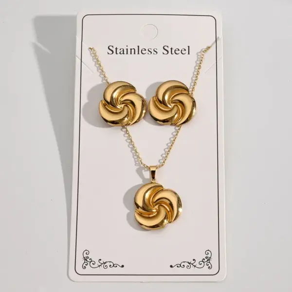 Wholesale Irregular 304 Stainless Steel Water Plated Gold Rhombus Spiral Waterdrop Necklace Earring Set Elegant Casual Jewelry Accessories For Women