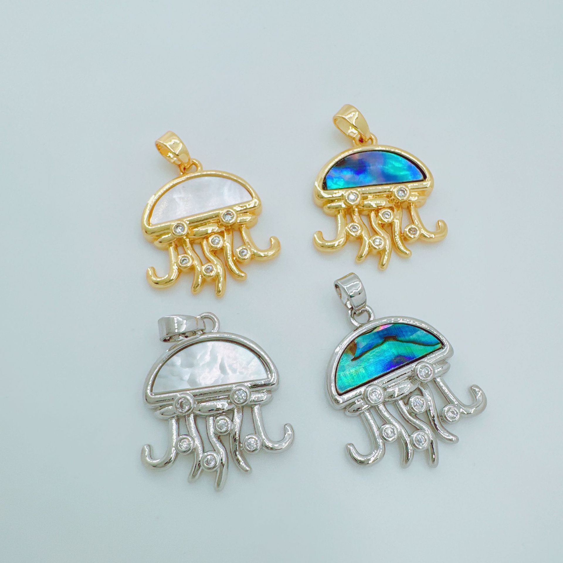 Wholesale Electroplated copper micro-set zircon seashell jellyfish pendant, Ocean series necklace