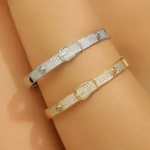 Wholesale Sparkly Waterproof Non Tarnish Bangle For Women In Copper With Real Gold Plated UV Plating And Zircon Inlay