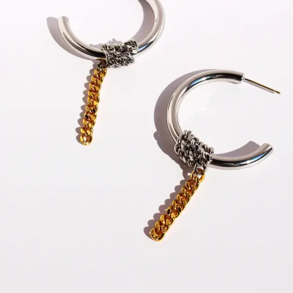 Wholesale 1 Pair Hip-Hop Exaggerated C Shape Lines Plating Brass 24K Gold Plated Bullet Backs Hoop Earrings