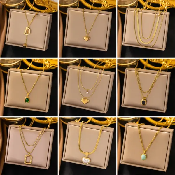 Wholesale PVD Coated Real Gold Plated 18K Gold U Shape Heart Shape 304 Stainless Steel Simple Style Waterproof Non Tarnish 304 Stainless Steel Lobster Trigger Clasp Closure Pendant Necklace