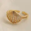 Wholesale Jewelry Simple Style Commute Shell Fish Copper Zircon Inlay Open Rings