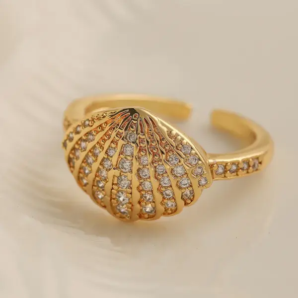Wholesale Jewelry Simple Style Commute Shell Fish Copper Zircon Inlay Open Rings