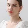 Wholesale C Shape Hoop Earrings For Women With Bezel Setting, Electroplated Copper And Zircon Inlay, Featuring 925 Sterling Silver Posts