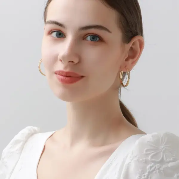Wholesale C Shape Hoop Earrings For Women With Bezel Setting, Electroplated Copper And Zircon Inlay, Featuring 925 Sterling Silver Posts