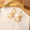 Wholesale Fashion Double-Sided Pearl Earrings For Women, Micro-Inlaid Zircon Tea Rose Design, Versatile Geometric Pattern, Gold-Plated 925 Sterling Silver Copper Dangle Earrings