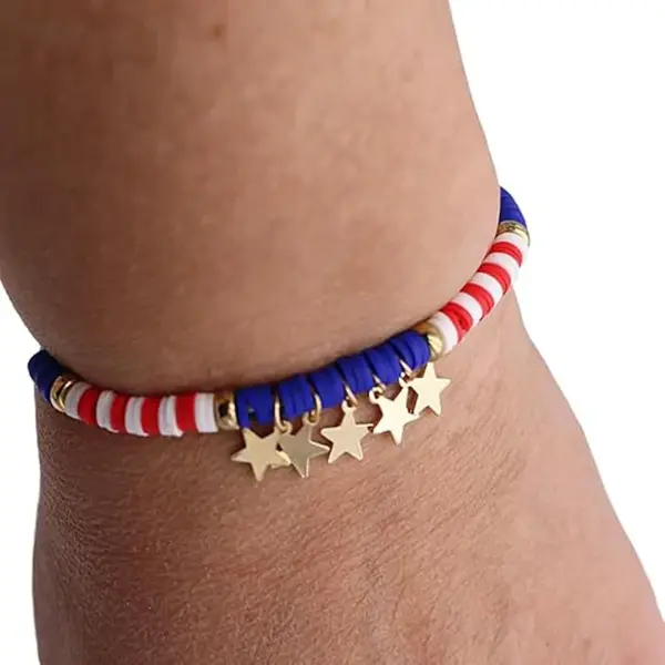 Wholesale Colorful Soft Clay Bracelet Independence Day Red White Blue Simple Versatile Stackable Women's Star Pattern Jewelry