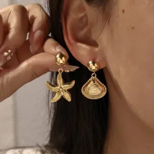 Wholesale Round Three-dimensional Stud Earrings In 304 Stainless Steel With 18K Real Gold PVD Coated Plating And 0.03µm Thickness