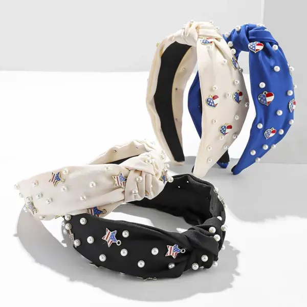 Wholesale Solid Color Pearl Hairband American Flag Women Hair Accessories Durable Minimalist Women Hairband