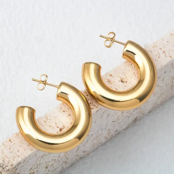 Wholesale 304 Stainless Steel Geometric PVD Coated 18K Real Gold Plated Modern Style Classic Style Ear Studs