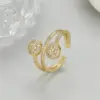 Wholesale Asymmetrical Open Ring For Unisex, Electroplated Copper With Zircon Inlay, Stylish And Unique Design