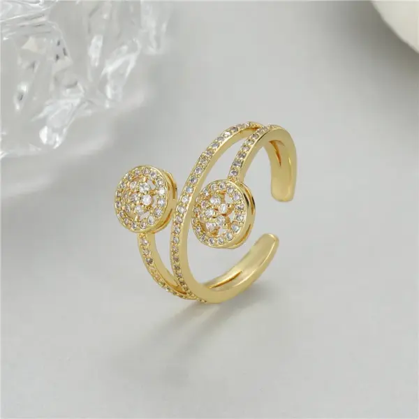 Wholesale Asymmetrical Open Ring For Unisex, Electroplated Copper With Zircon Inlay, Stylish And Unique Design