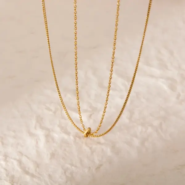 Wholesale Adjustable Double Layer Titanium Steel Necklace Vacuum Gold Plated Line Clavicle Chain Buckle Ring