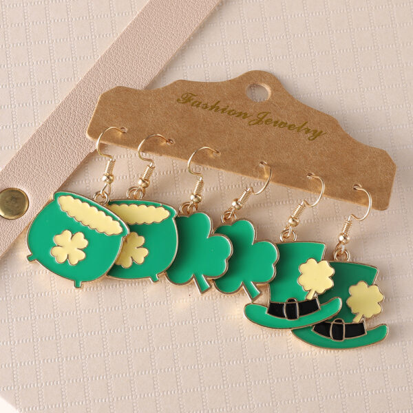 oly-782ad5214911e569ddd6ff691d10827b Wholesale 3 pairs St. Parcret Festival Irish green clover hat pendant drop oil earrings suit festival earrings