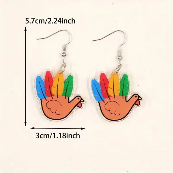 Wholesale Thanksgiving Turkey Feather Acrylic Earrings Women's Fashion Colorful Animal Ear Jewelry Handmade Craft Holiday Style