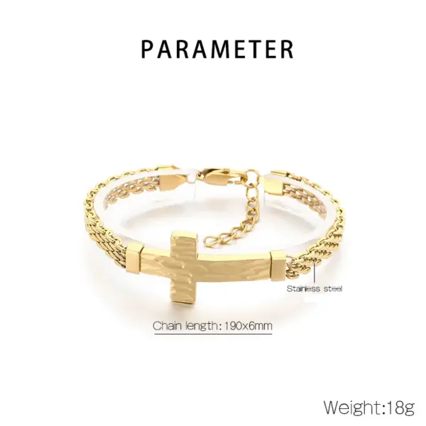 Wholesale Simple Style Cross Bracelet For Men In 304 Stainless Steel With 18K Real Gold Plated PVD Coating 0.03µm