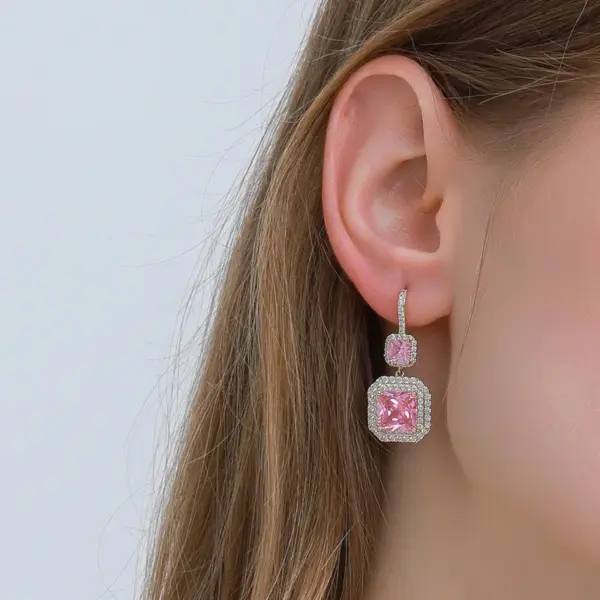 Wholesale Square Drop Earrings With Zircon Inlay, Electroplated Copper And 925 Sterling Silver Studs In New Style