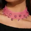 Wholesale Exaggerated Dyed Black Cloth Tassel Choker Necklace For Women With Rhinestone Inlay