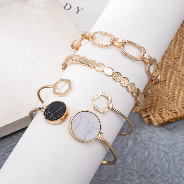 Wholesale fashion bracelet creative retro embedded marble geometric thick chain bracelet suit 4-piece set