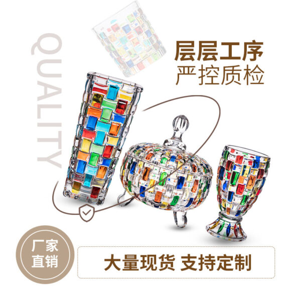 Wholesale -style Hand-painted Color Glass Candy Jar Woven Fruit Plate Contrast Color Vase Painted Juice Glass Whiskey Wine Glass