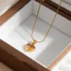 Wholesale Heart Shape Electroplated Necklace For Women In 201 Stainless Steel With Golden Plated Finish And Zircon Inlay On Snake Chain