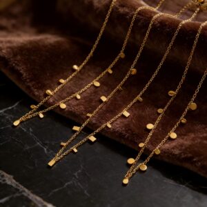 Wholesale Titanium steel tassel necklace, titanium steel gold-plated round disc clavicle chain, stackable choker.