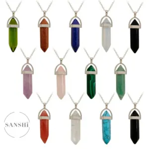 Wholesale Fashion Geometric Natural Stone Polishing Pendant Necklace