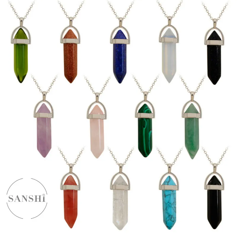 Wholesale Fashion Geometric Natural Stone Polishing Pendant Necklace