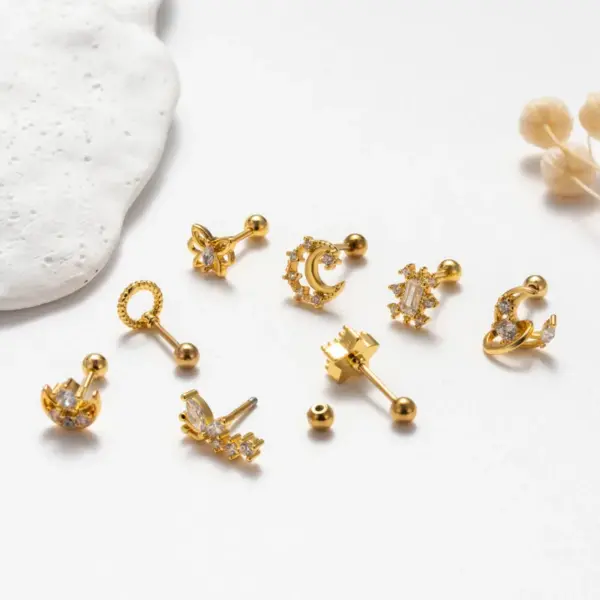 Wholesale 1 Piece Ear Cartilage Rings & Studs Vintage Style French Style Simple Style Star Moon Butterfly 316L Stainless Steel Copper Waterproof Non Tarnish Surgical Steel Zircon