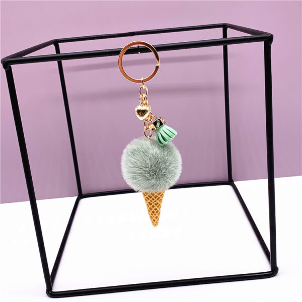Wholesale Ice Cream Keychain Cute Bag Cartoon Plush Pendant Cone Car Key Chain Ring Fur Ball Creative Gift