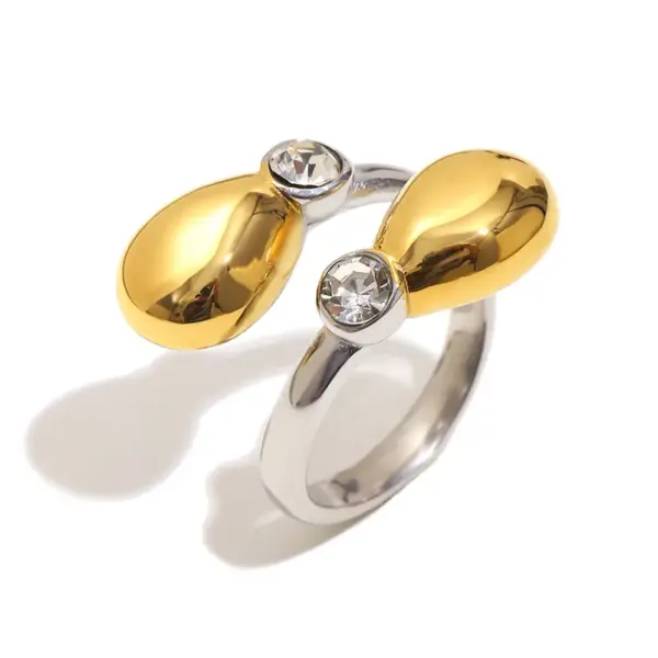 Wholesale PVD Coated Real Gold Plated Geometric 304 Stainless Steel IG Style Elegant Retro Waterproof Non Tarnish Open Rings