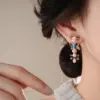 Wholesale Vintage Butterfly Pearl Water Drop Oil Silver Pin Round Ear Clip Feel Women's Earrings Suitable For Special Occasions