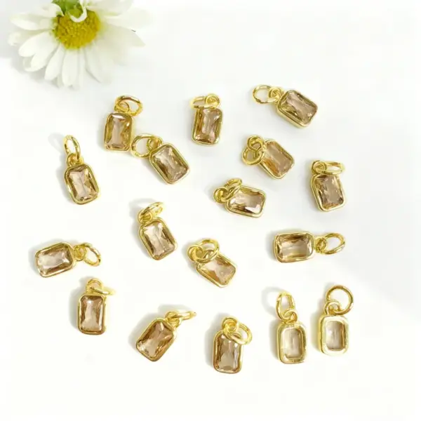 Wholesale 18K Gold Plated Copper Color Retention Rectangular Colorful Zircon Twelve Constellation Stone Pendant DIY Jewelry Hanging Water Plated Imitation Gold Geometric