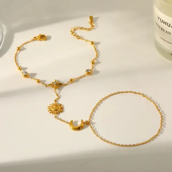 Wholesale Sun Star Moon Vacuum Plating (In Furnace) 304 Stainless Steel Zircon Plated 18K Real Gold Lobster Clasp Cable Chain/Cross Chain/O Chain Bracelet For Women