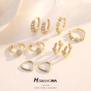 Wholesale Heart Shape Earrings For Women With 925 Sterling Silver Posts, Copper Base, And 14K Real Gold Plated Finish Featuring Zircon Inlay