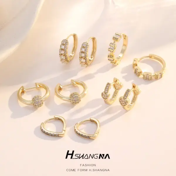 Wholesale Heart Shape Earrings For Women With 925 Sterling Silver Posts, Copper Base, And 14K Real Gold Plated Finish Featuring Zircon Inlay