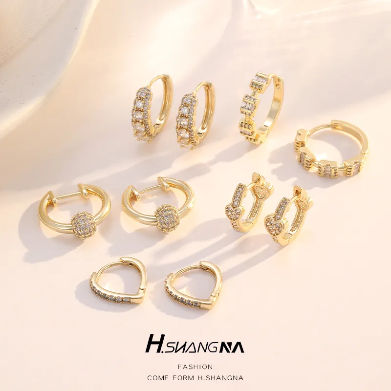 Wholesale Heart Shape Earrings For Women With 925 Sterling Silver Posts, Copper Base, And 14K Real Gold Plated Finish Featuring Zircon Inlay