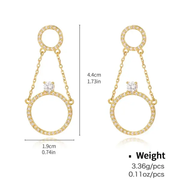 Wholesale Kengez Silver Needle Earrings Plated With Genuine Gold Copper Embedded Zircon Geometric Shape Versatile Luxury Fashion Jewelry