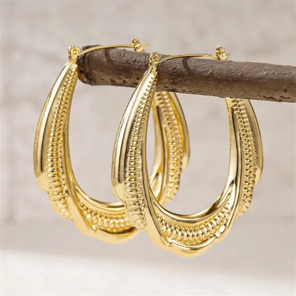 Wholesale Three-dimensional Geometric Earrings For Women In Copper With KC Golden Water Plating And 0.03µm Thickness