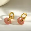 Wholesale Circle Stud Earrings For Women, 18K Gold Plated 0.03µm, Natural Stone, 304 Stainless Steel