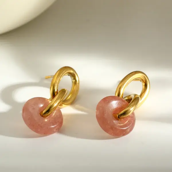 Wholesale Circle Stud Earrings For Women, 18K Gold Plated 0.03µm, Natural Stone, 304 Stainless Steel