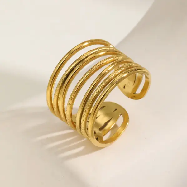 Wholesale PVD Coated Real Gold Plated 18K Gold Geometric 201 Stainless Steel Vintage Style Simple Style Classic Style Waterproof Non Tarnish Rings