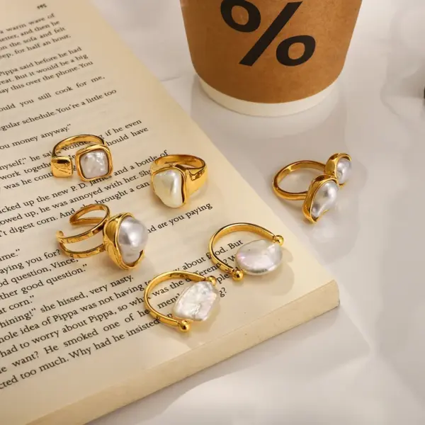 Wholesale Style Stainless Steel Acrylic Pearl Ring Niche High-end Feel Non-fading Jewelry Stainless Steel Accessories Rings