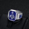 Wholesale Hip Hop HIPHOP Jewelry Titanium Steel Gold Plated Blue Glue Masonic AG Men's Ring