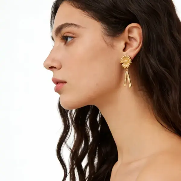 Wholesale V Shape Asymmetrical Stud Earrings For Women, 18K Real Gold Plated With 0.03µm PVD Coated 304 Stainless Steel