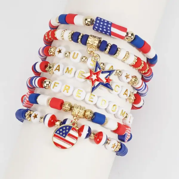 oly-7958a31a7c87bd4f5ec27f2014b59796 Wholesale Patriotic Independence Day Flag Bracelet Veterans Day Bracelet Geometric Imitation Pearl