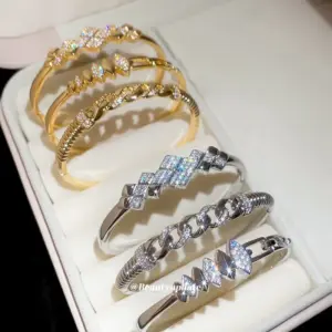 Wholesale Round Copper Bangle For Women With Real Gold Plated Finish And Zircon Inlay